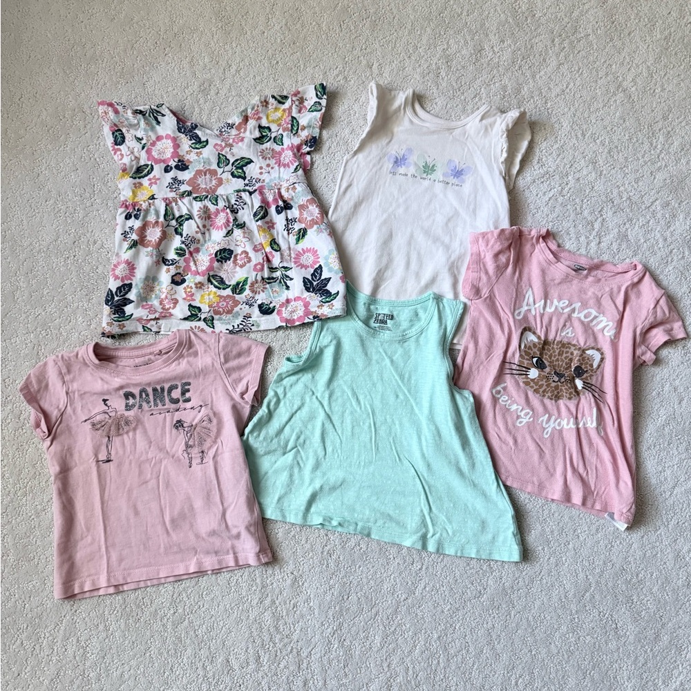 Carter's Floral and Graphic Kids Tee Set - Pink, Green, White, fit 2-3T